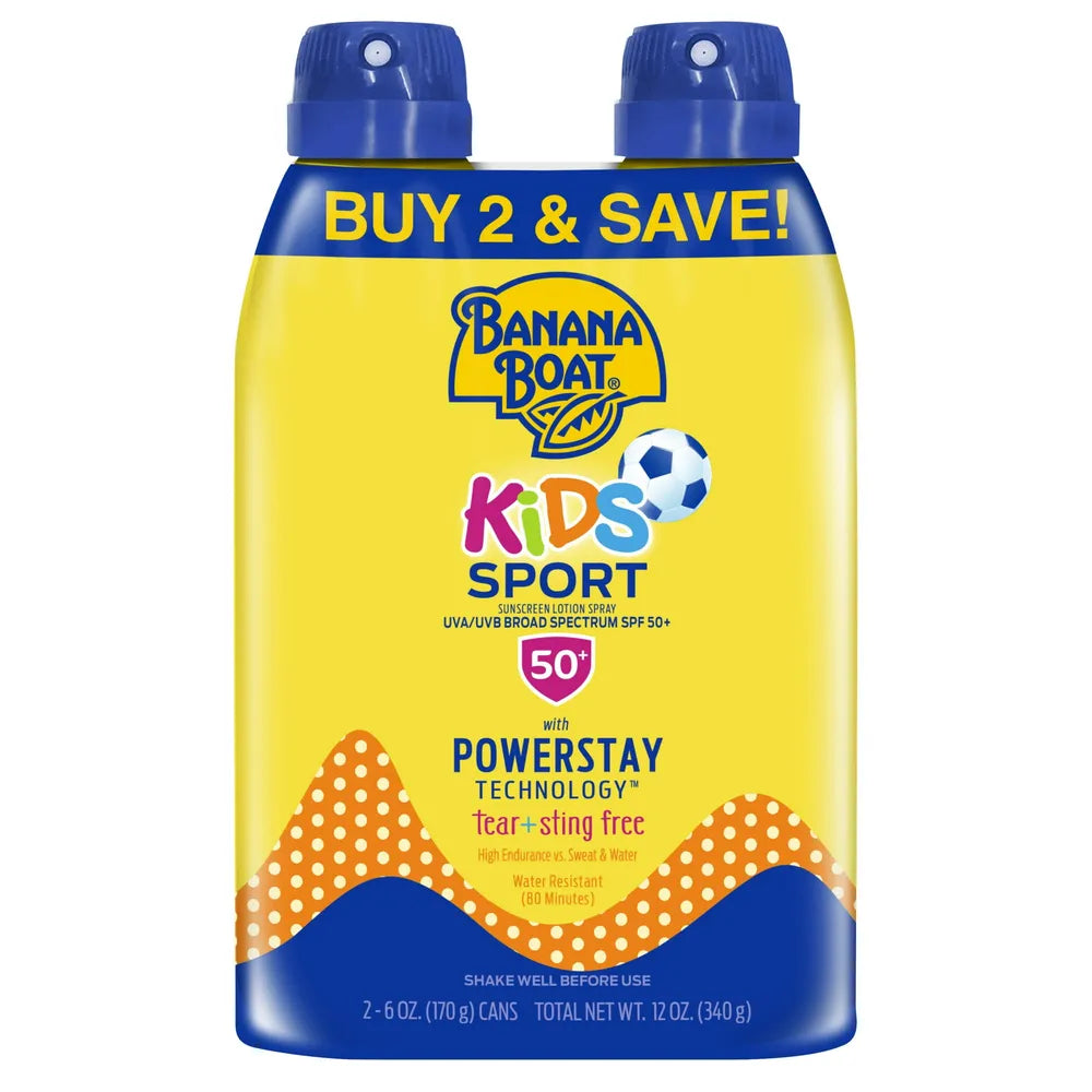 Banana Boat Kids Sport Sunscreen Lotion Spray Twin Pack SPF 50 6Oz (Pack of 6)
