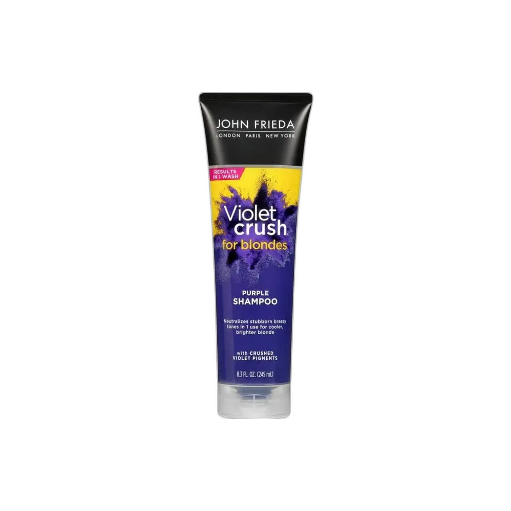 John Frieda Violet Crush Purple Shampoo for Blonde Hair Blonde Toner Neutralizes Brassy Yellow Tones for Bleached Platinum and Natural Blonde Hair 8.3 Ounce (Pack of 6)