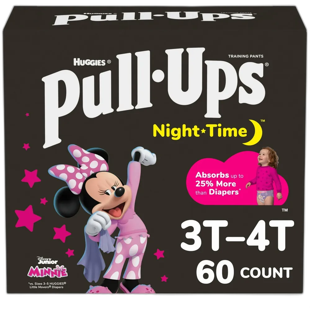 Pull-Ups Girls' Nighttime Potty Training Pants Training Underwear 3T-4T 60 Ct 95.7oz (Pack of 1)