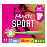 Playtex Sport Tampons Unscented Multi-Pack 12 Light 14 Regular and 6 Super 32 Count 8.11oz (Pack of 12)