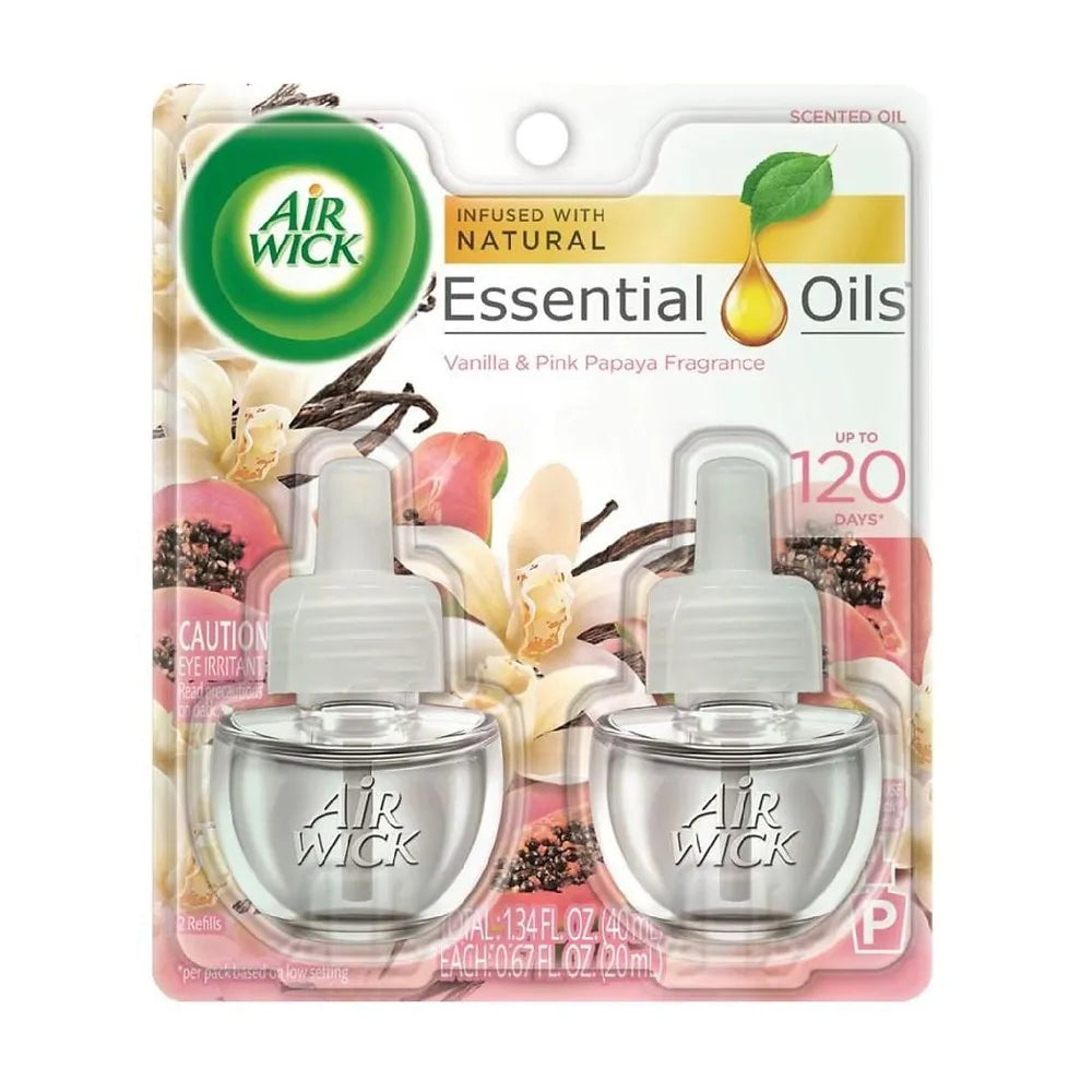 Air Wick Plug In Scented Oil Refill Vanilla And Pink Papaya Air Freshener Essential Oils 1.34Oz (Pack Of 6)