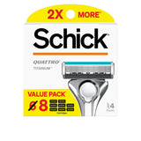 Schick Quattro Titanium Razor Blade Refills 8ct Men's Razor Refills 1.45oz (Pack of 72)