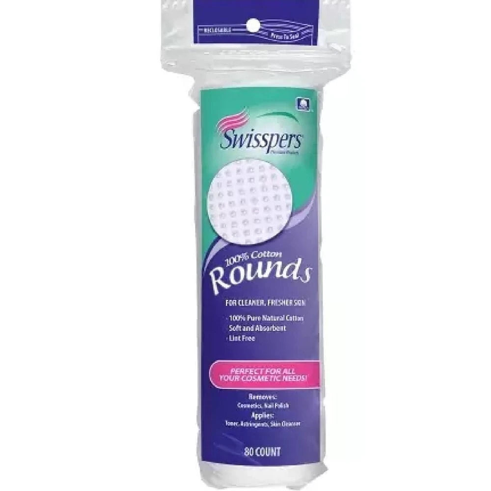 Swisspers Cotton Rounds 80S 100% Cotton (Pack of 48)