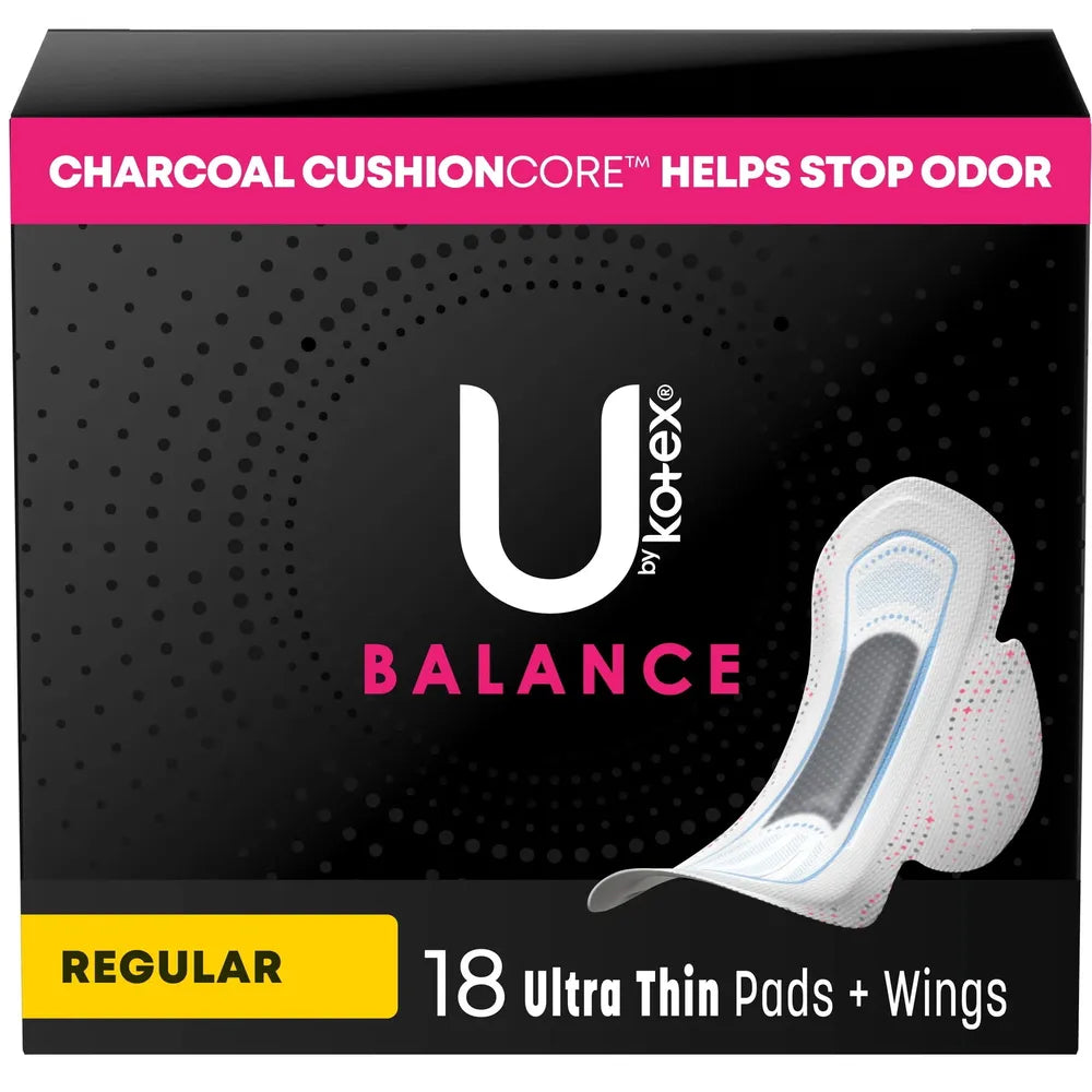 U by Kotex Balance Regular UItra Thin Pads With Wings 18 Ea 4.97oz (Pack of 6)