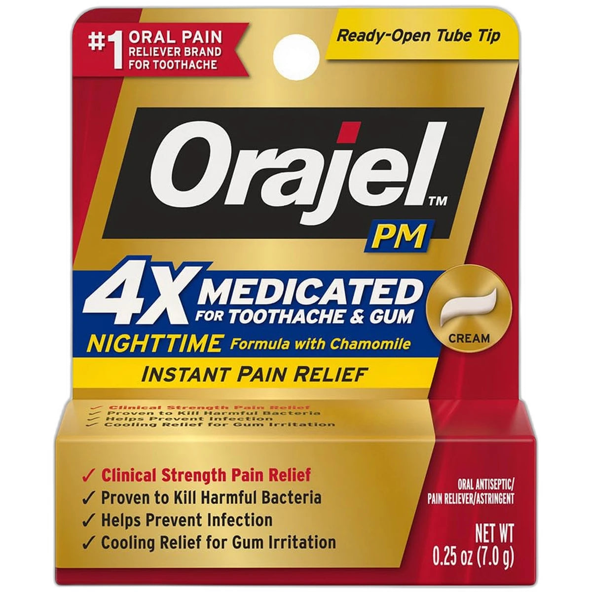 Orajel Pm Long Lasting Toothache Pain Relief Cream 0.25Oz (Pack Of 24)