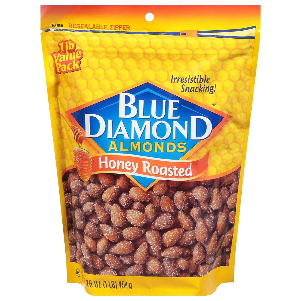 Blue Diamond Honey Roasted Aslmonds 16 Bag 16oz (Pack of 6)