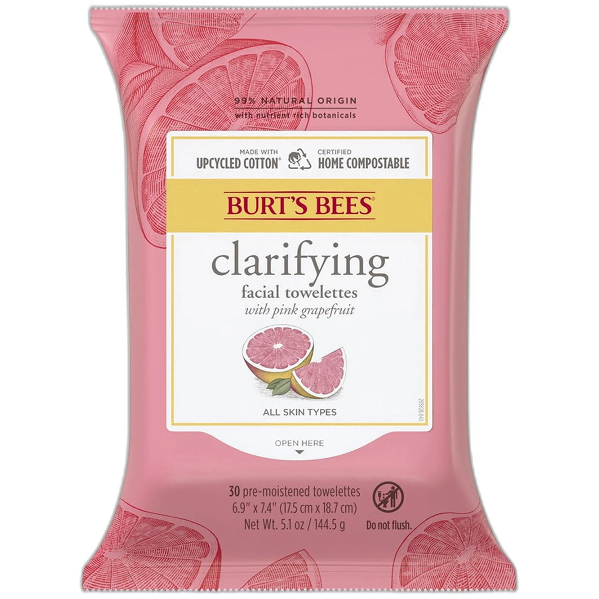 Burts Bees Grapefruit Facial Wipes for Normal to Oily Skin 5.1oz (Pack of 12)