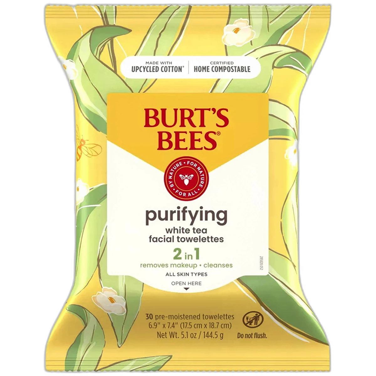Burts Bees White Tea Facial Cleansing Towelettes Unscented 5.1oz (Pack of 12)