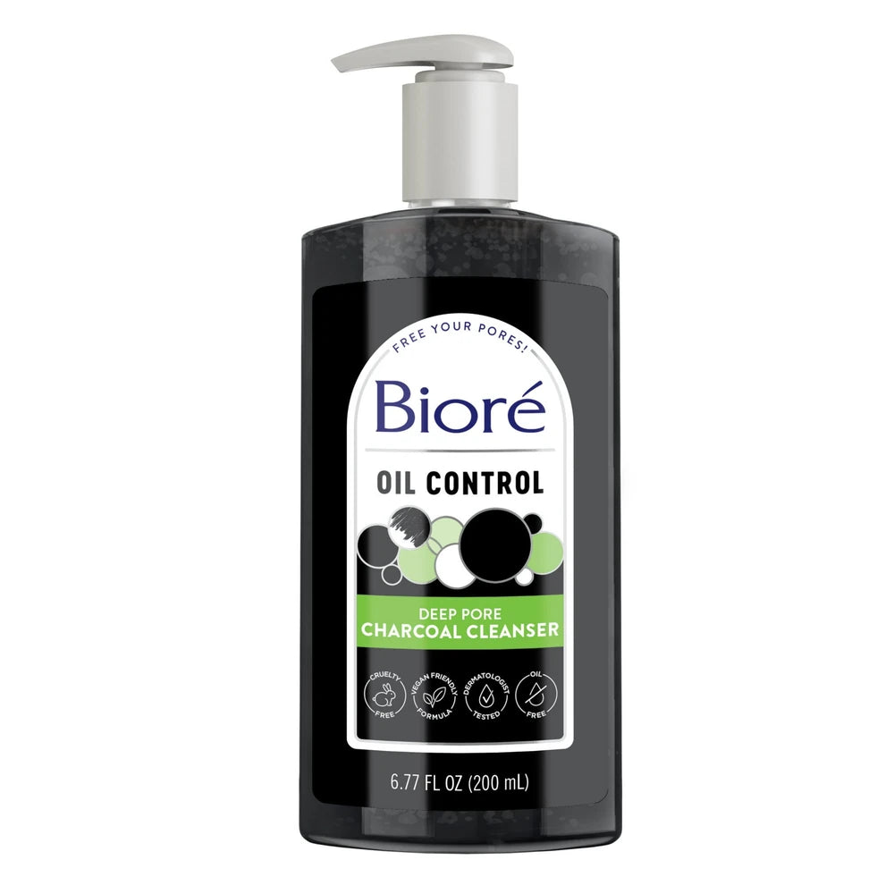 Biore Deep Pore Charcoal Daily Face Wash Care for Dirt & Makeup Removal for Oil 6.77. Oz (Pack of 12)