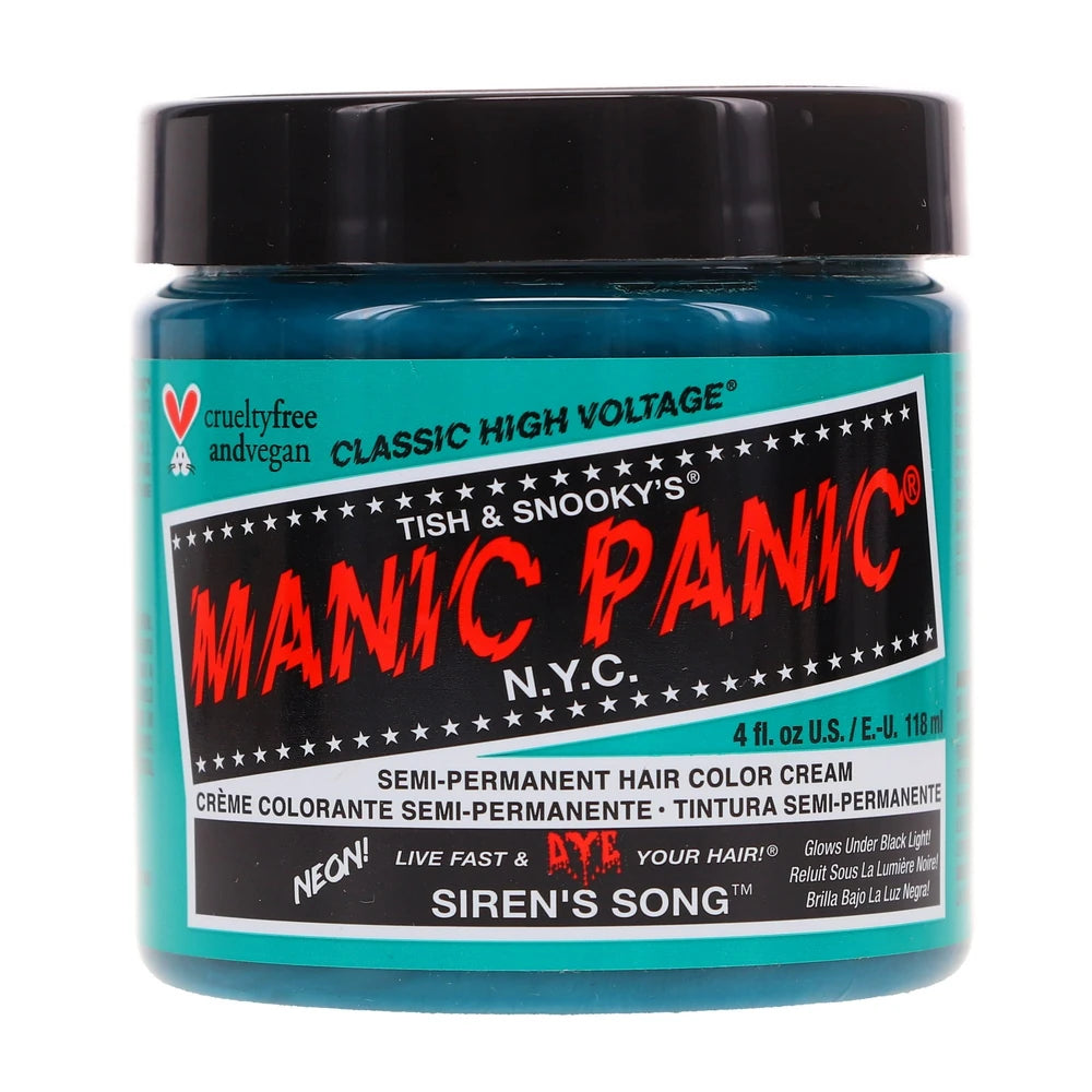 MANIC PANIC Classic Siren’s Song Semi Permanent Hair Color – Neon Blue-Green Hair Dye 4 Oz (Pack of 6)