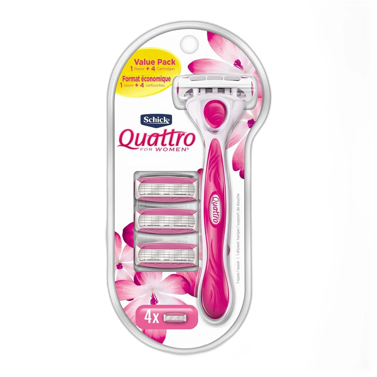Schick Quattro For Women Value Pack With 1 Razor And 4 Cartridges 2.88oz (Pack of 12)