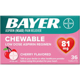 BAYER CHEWABLE ASPIRIN PAIN RELIEVER Low Dose Aspirin CHERRY FLAVORED 36 TABLETS 1.18oz (Pack of 36)