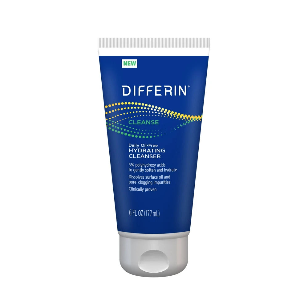 Differin Daily Oil Free Hydrating Cleanser Gentle Face Wash for Acne Prone Skin 6 oz (Pack of 12)