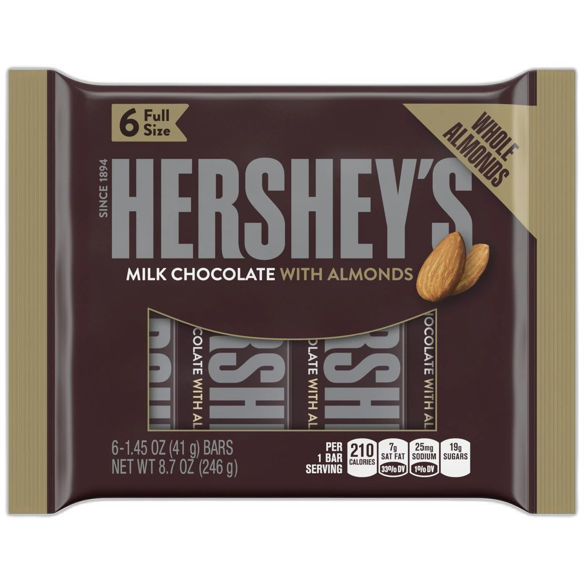 Hershey's Milk Chocolate with Whole Almonds Candy 1.45Oz (Pack of 24)