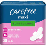 Carefree Maxi Pads for Women Super/Long Pads With Wings 28ct 11.99oz (Pack of 4)