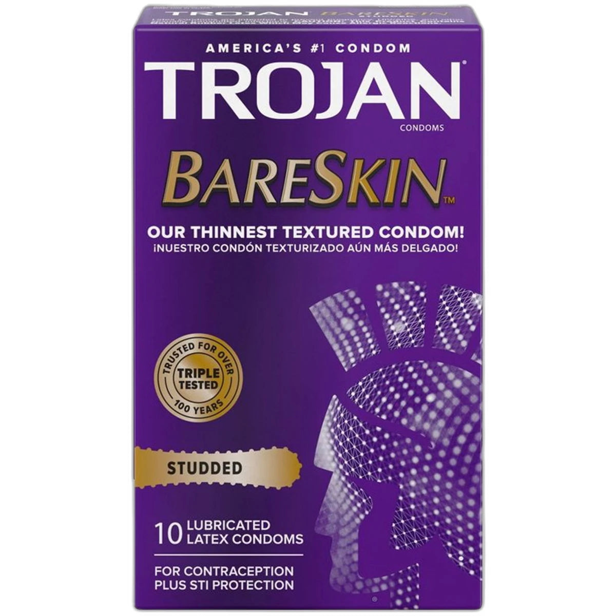 Trojan Studded Bareskin Lubricated Condoms 0.2 Oz (Pack Of 48)