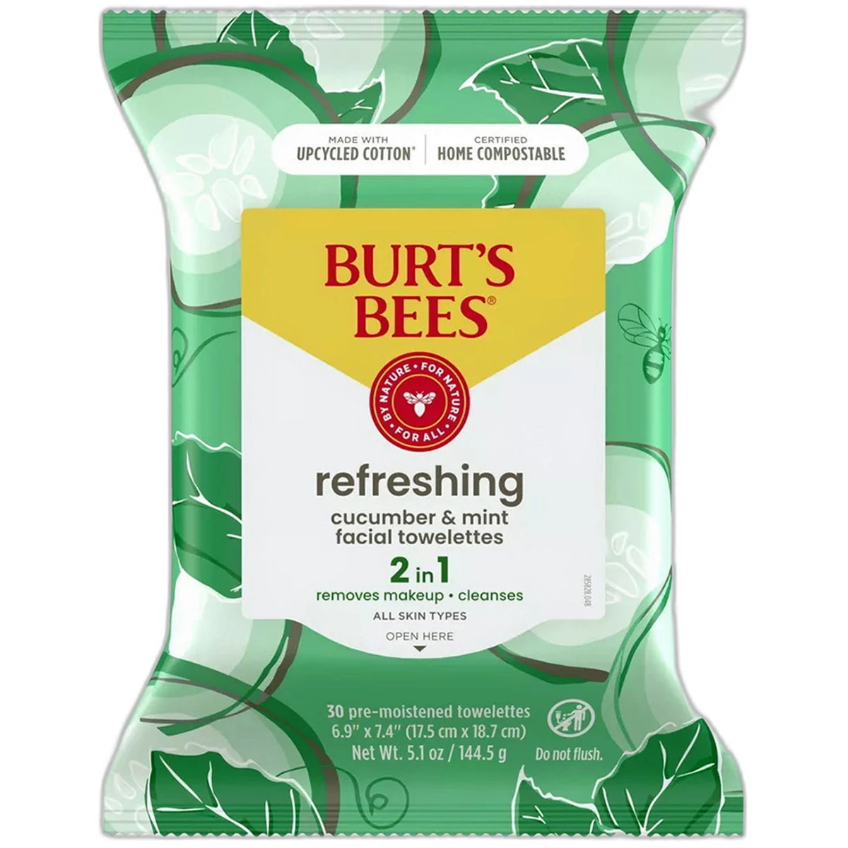 Burts Bees Facial Cleansing Towelettes Cucumber And Mint 5.1oz (Pack of 12)