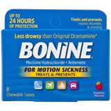 Bonine For Motion Sickness Chewable Tablets Raspberry Flavored8 ea (Pack of 24)