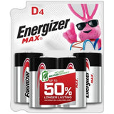 Eveready Energizer D Cell Batteries Max Alkaline 95BP4 4 ea 5.28Oz (Pack of 12)