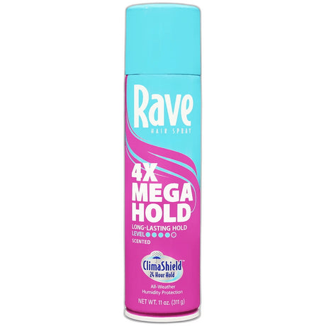 Rave 4X Mega Humidity Resistant Aerosol Hair Spray 11Oz (Pack of 12)