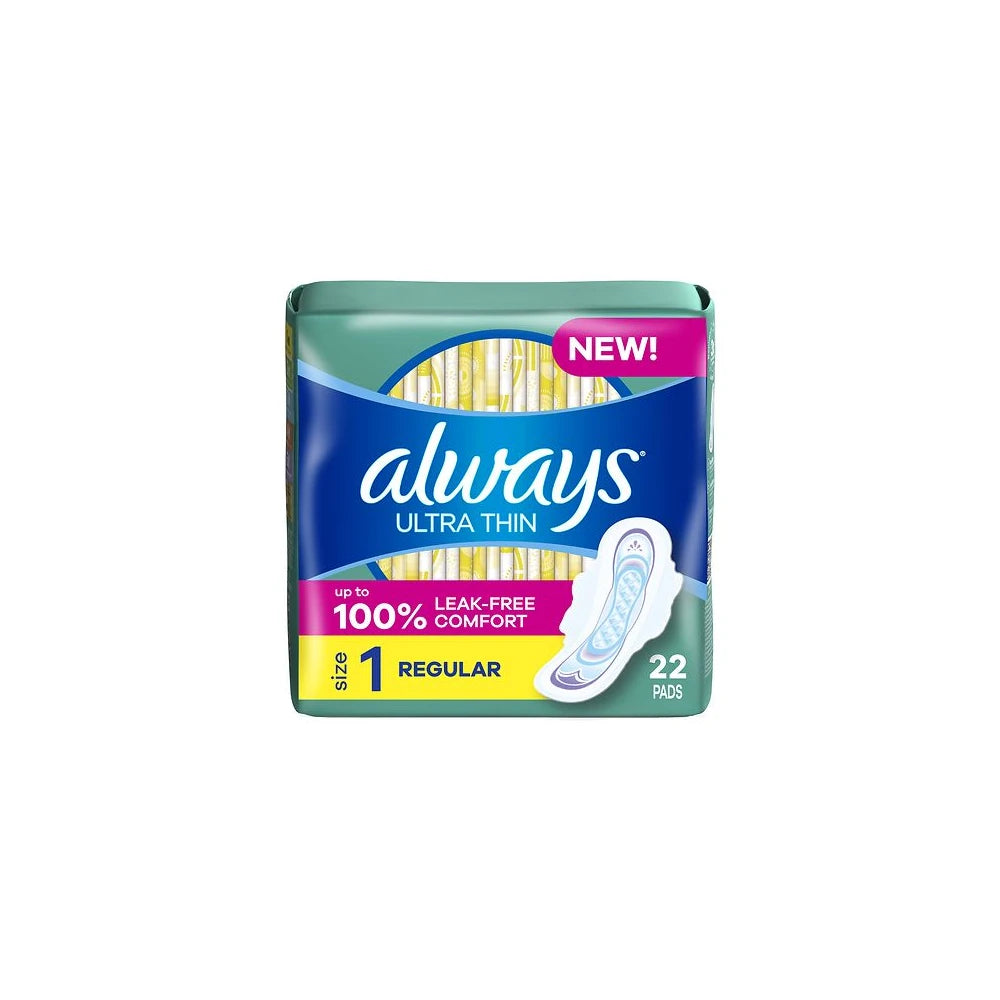 Always Ultra Thin Pads with Wings Size 1 Regular Absorbency (Pack of 12)