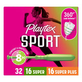 Playtex Sport Plastic Tampons Unscented Multipack 16 Super & 16 Super Plus - 32c (Pack of 12)