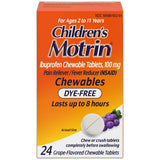 Childrens Motrin Dye Free Pain Reliever And Fever Reducer ChewableTablets Grape Flavor 4Oz (Pack of 24)