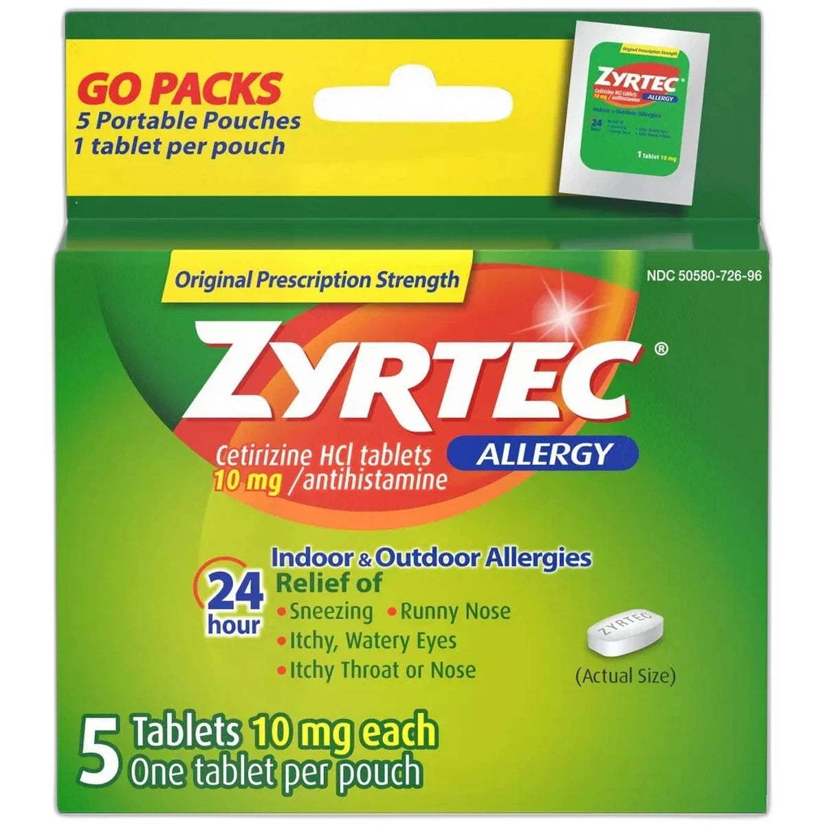 Zyrtec 24 Hour Allergy Relief 10 Mg Tablets For Indoor Outdoor5 Ea 1.28Oz (Pack of 36)