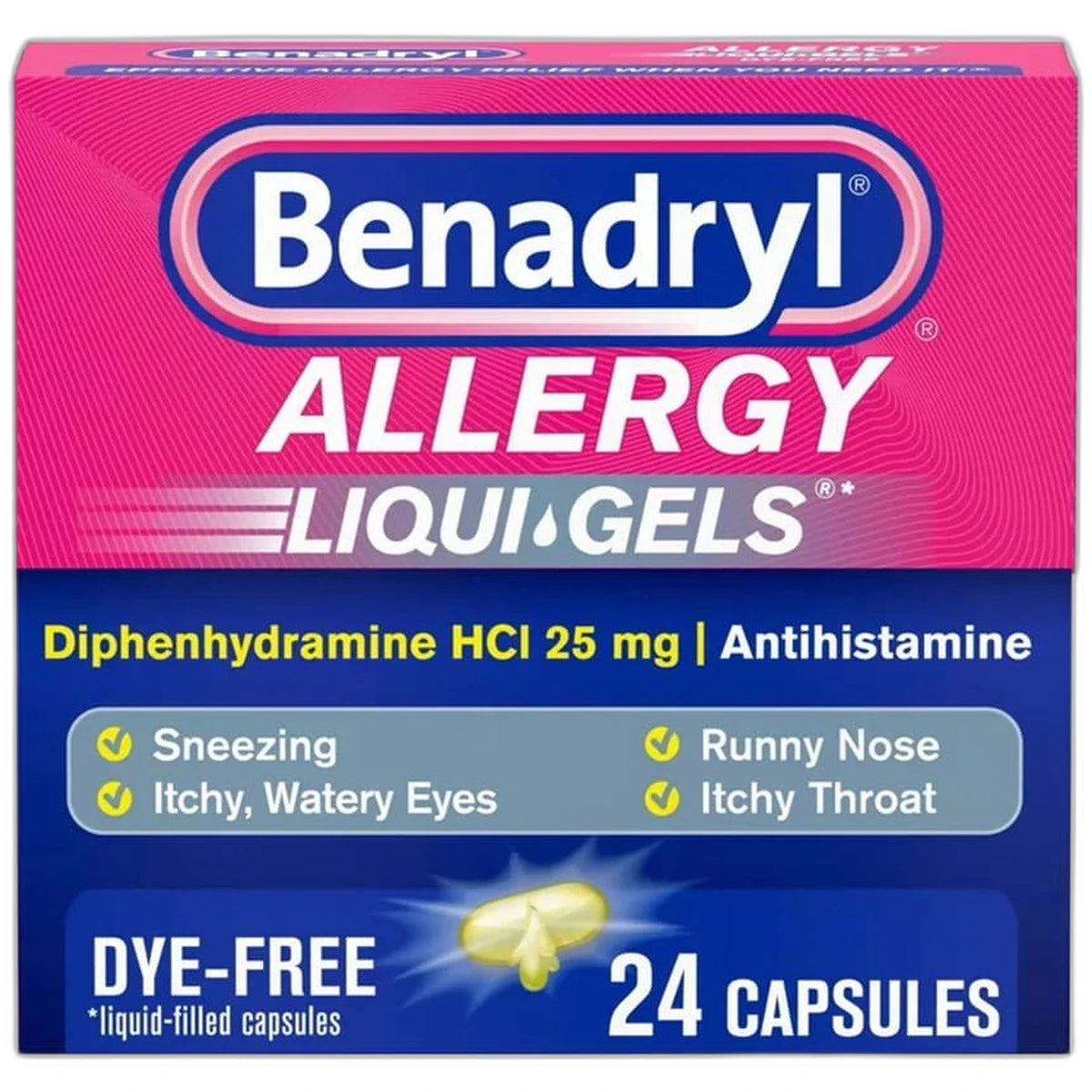 Benadryl Dye-Free Allergy Relief Liqui Gels 0.16Oz (Pack Of 24)