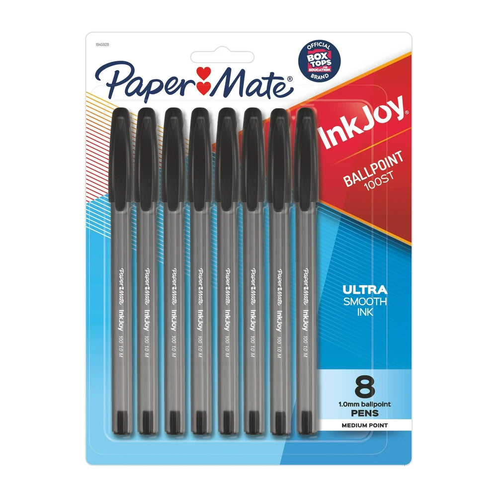 Paper Mate InkJoy 100ST Ballpoint Pens Medium Point (1.0mm) Black 8 Count 16.70 Oz (Pack of 12)