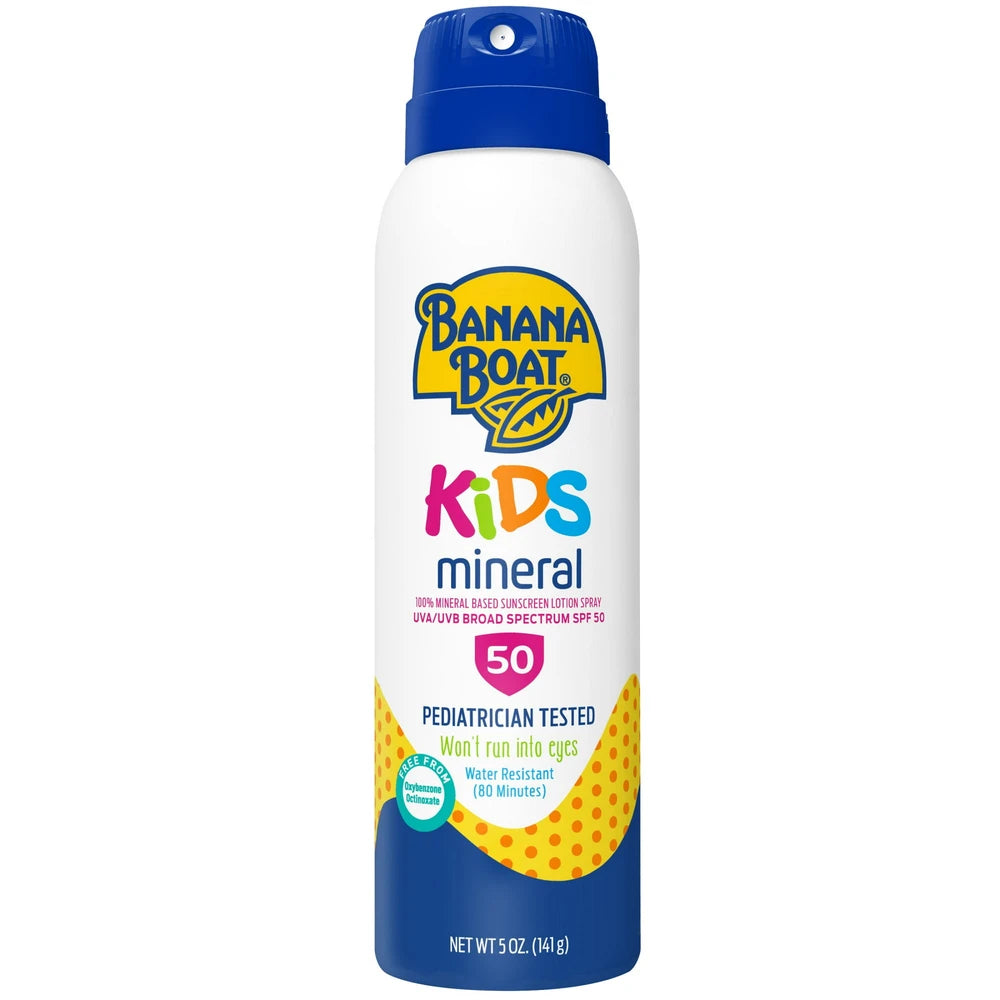 Banana Boat Kids Mineral Sunscreen Spray SPF 50, 100% Mineral Spray Sunscreen Kids, Sunblock, 5 oz (Pack of 12)