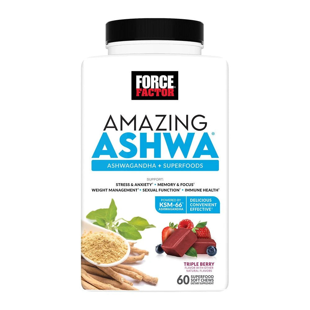 Amazing Ashwa Chews Supports Stress & Anxiety Triple Berry (60 Soft Chews) 15Oz (Pack of 12)