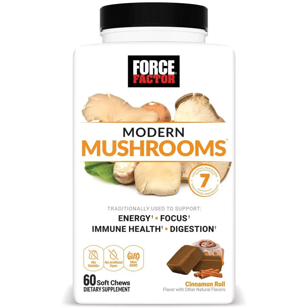 Force Factor Modern Mushrooms Vegan Soft Chews - Cinnamon Roll - 60ct 15 Oz (Pack of 12)