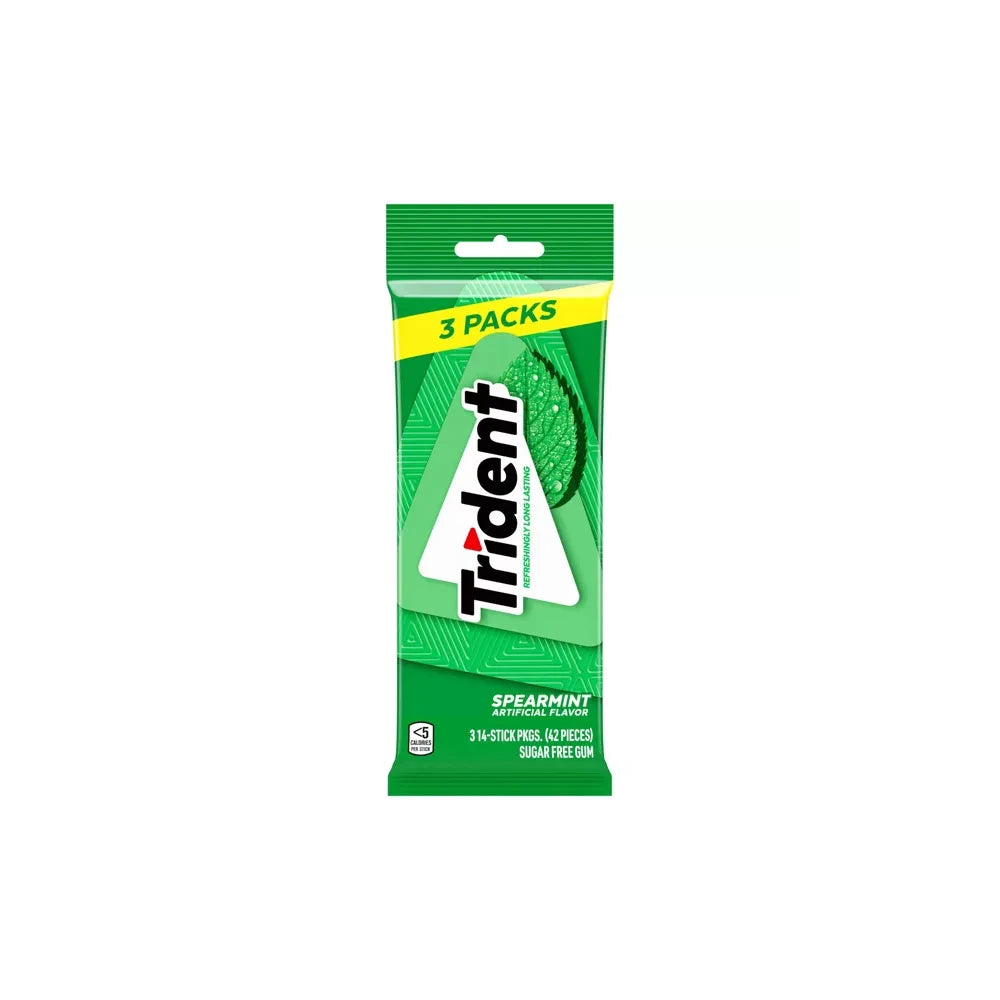 Trident Spearmint Chewing Gums 3pk 2.8 Oz (Pack of 20)
