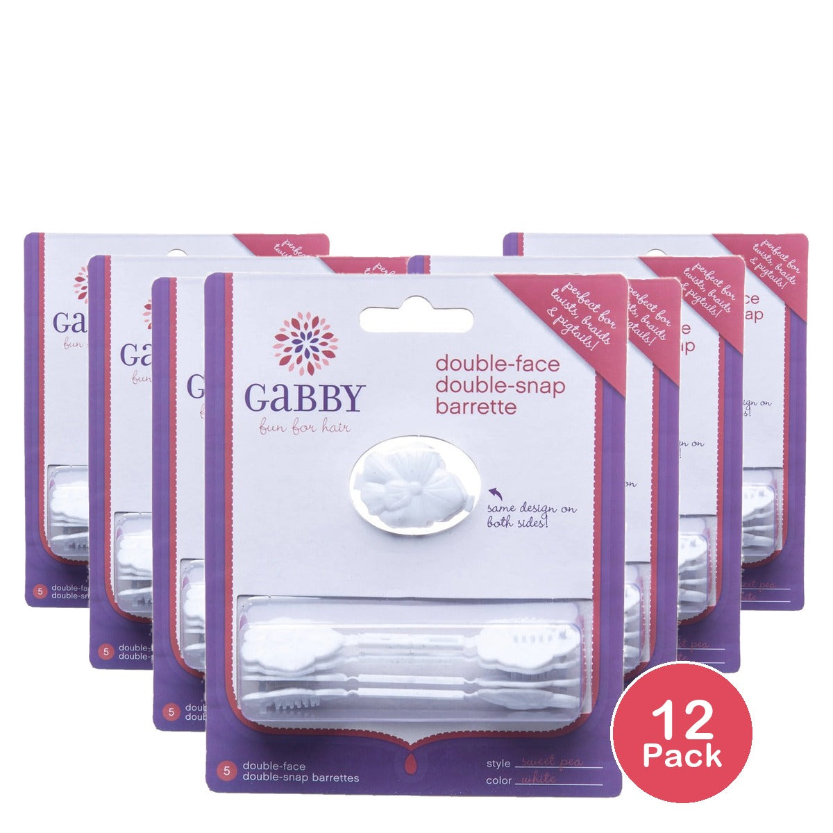 GaBBY Double Face Double Snap Barrette White (Pack of 12)