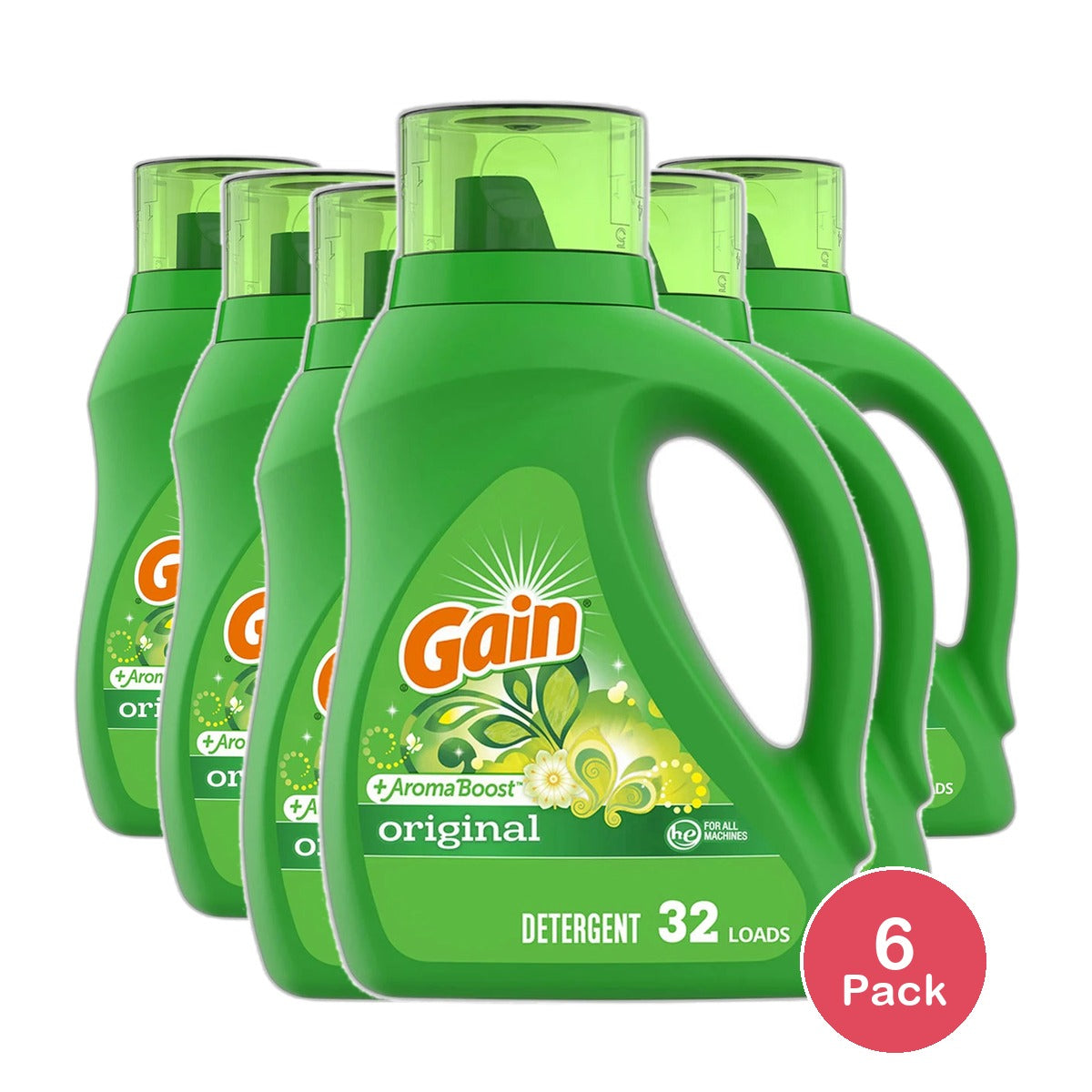 Gain and Aroma Boost Liquid Laundry Detergent Original Scent 32 Loads 46Oz (Pack of 6)