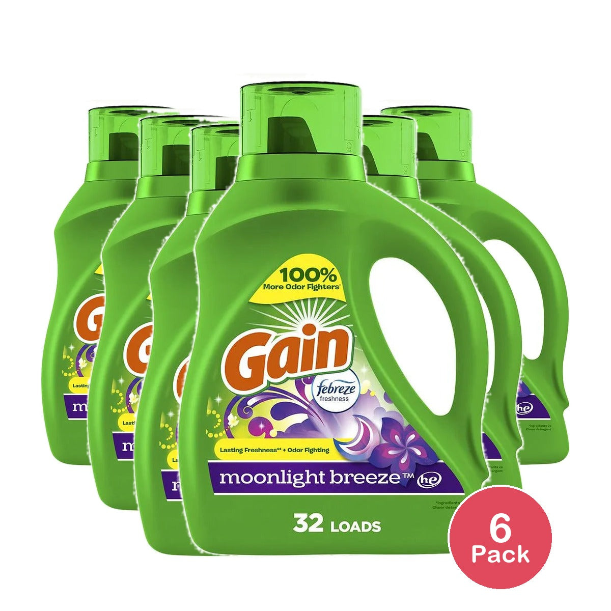 Gain Aroma Boost Liquid Laundry Detergent, HE Compatible Moonlight Breeze, 46.0 oz (Pack of 6)