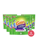Gain Flings Laundry Detergent Pacs with Odor Defense, HE 3in1 with Febreze and Odor Defense (Pack of 6)