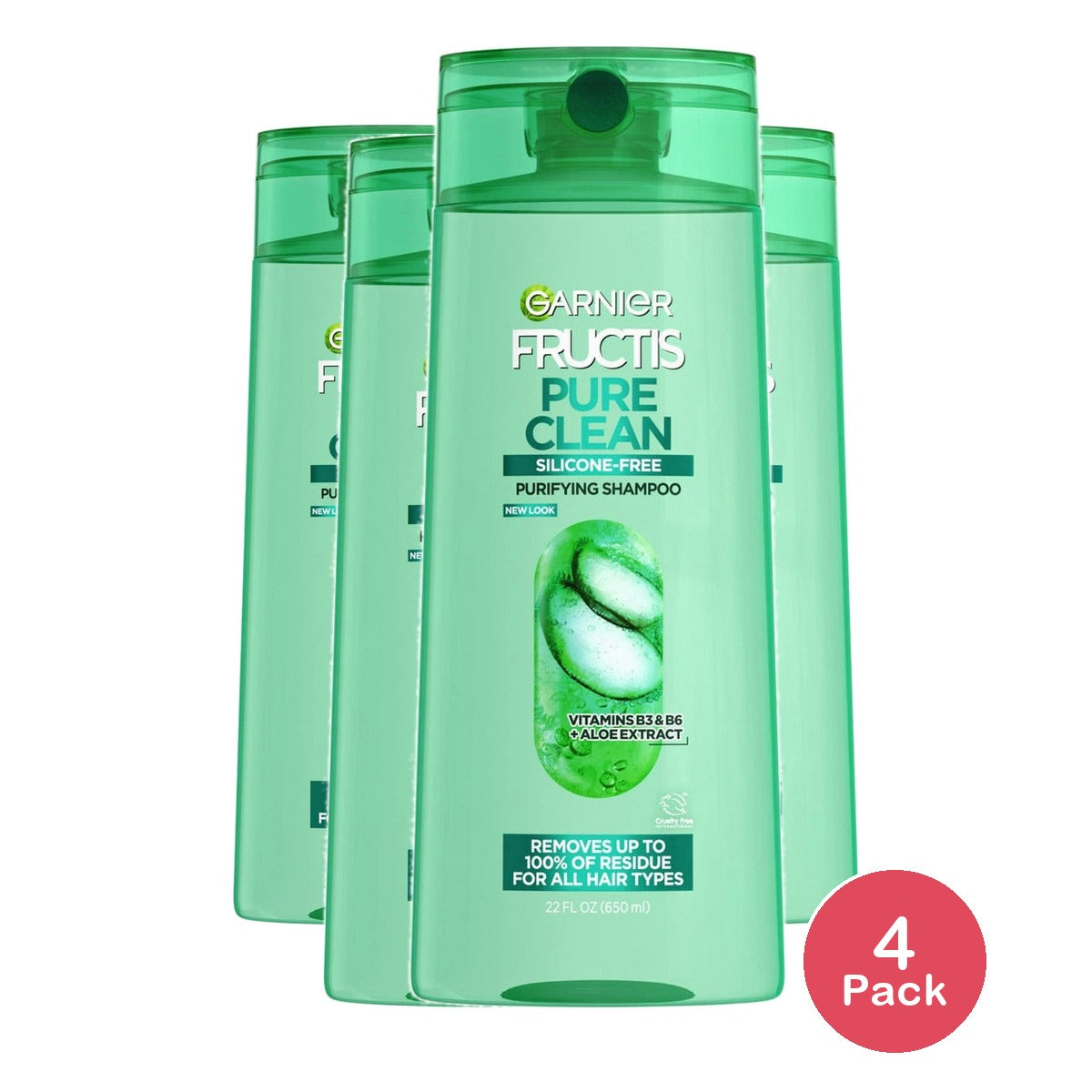 Garnier Fructis Pure Clean Purifying Shampoo with Vitamins B3 & B6 22 fl oz (Pack of 4)