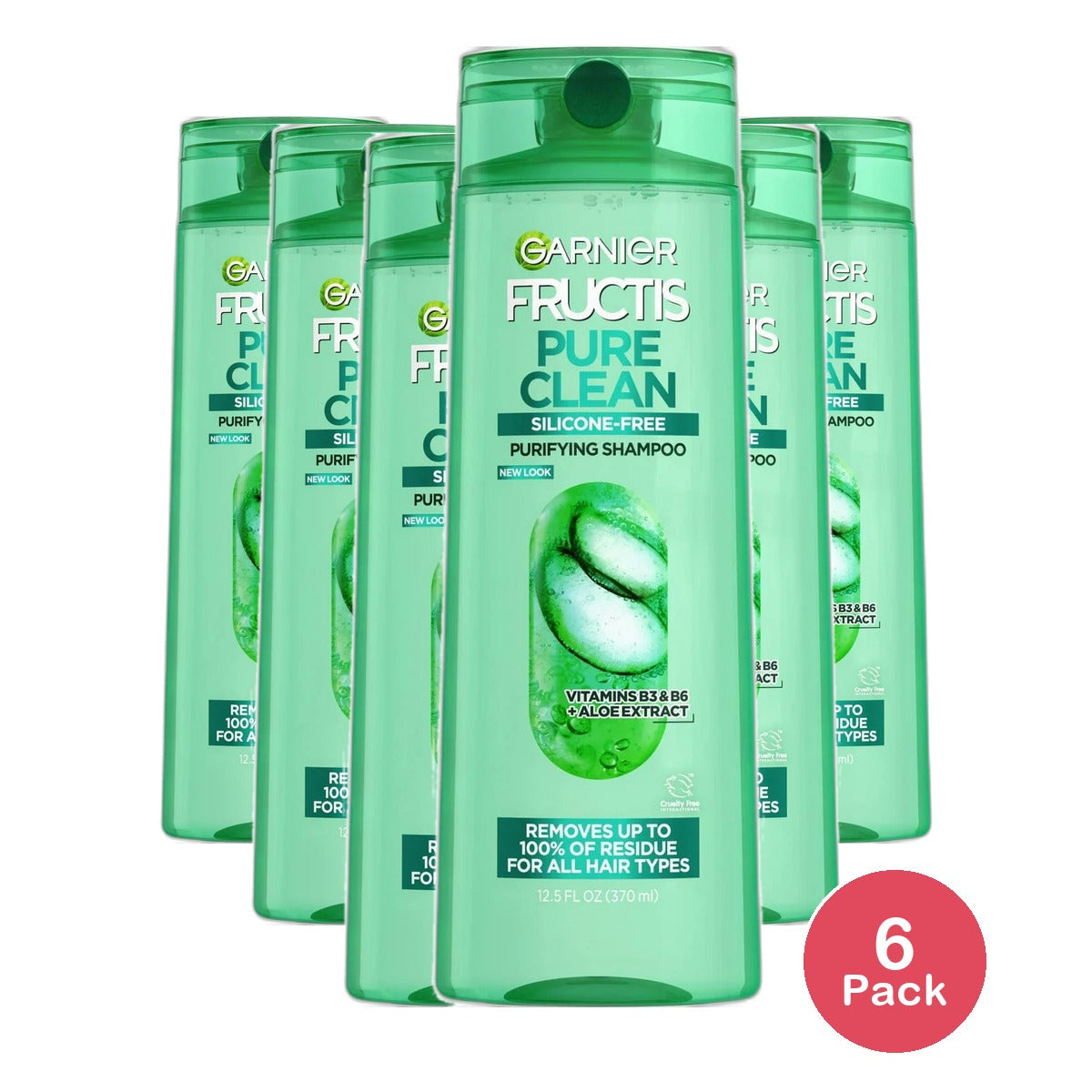 Garnier Fructis Pure Clean Shampoo Silicone-Free with Aloe Extract and Vitamin E 12.5Oz (Pack of 6)