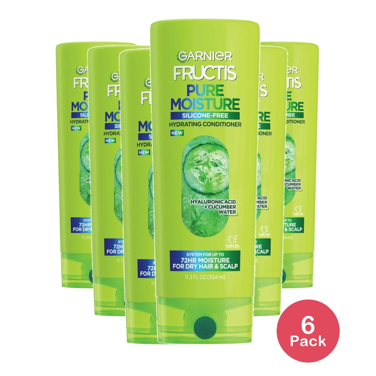 Garnier Fructis Pure Moisture Conditioner for Dry Hair with Hyaluronic Acid 11.3 fl oz (Pack of 6)