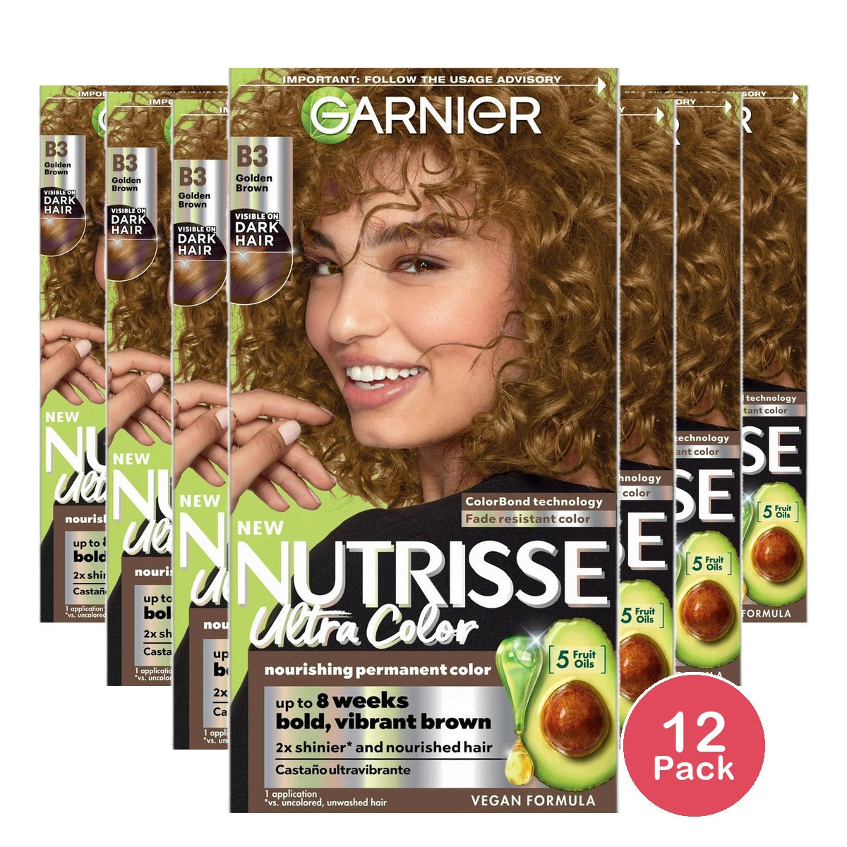 Garnier Nutrisse Nourishing Nutri-Browns Lightening Color Cream Golden Brown B3Kit 8.48oz (Pack of 12)