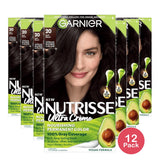 Garnier Nutrisse Nourishing Permanent Hair Color Creme - 20 Soft Black (Pack of 12)