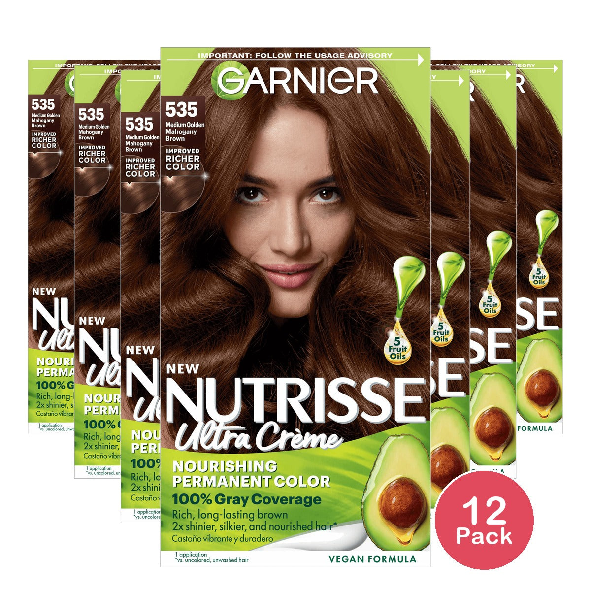 Garnier Nutrisse Nourishing Permanent Hair Color Creme - 535 Medium Golden Mahog (Pack of 12)