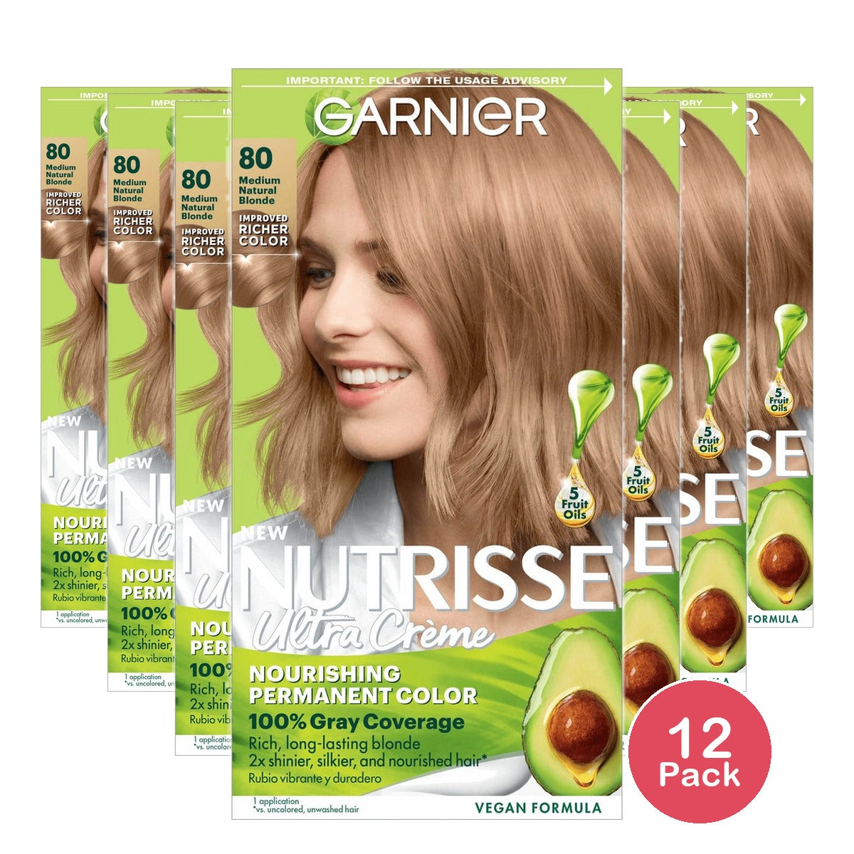 Garnier Nutrisse Nourishing Permanent Hair Color Creme - 80 Medium Natural Blond (Pack of 12)