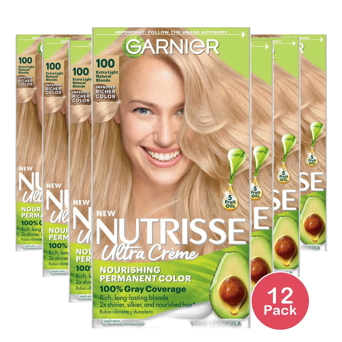 Garnier Nutrisse Permanent Creme Haircolor #100 Light Natural Blonde 8.48oz (Pack of 12)