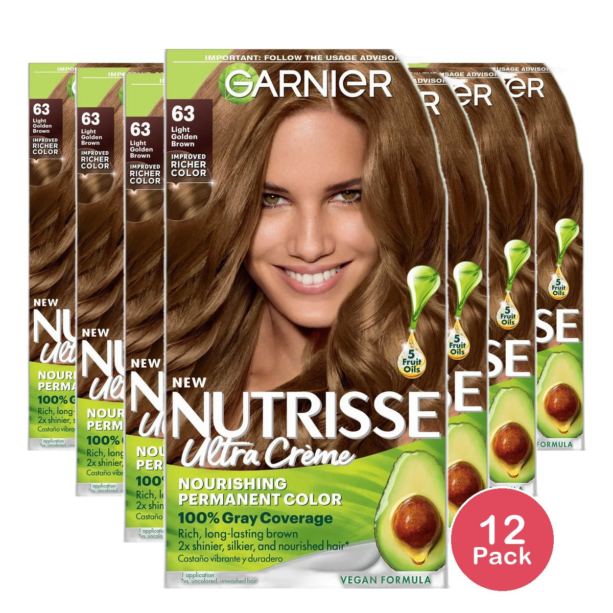 Garnier Nutrisse Permanent Creme Haircolor #63 Light Brown 8.48oz (Pack of 12)