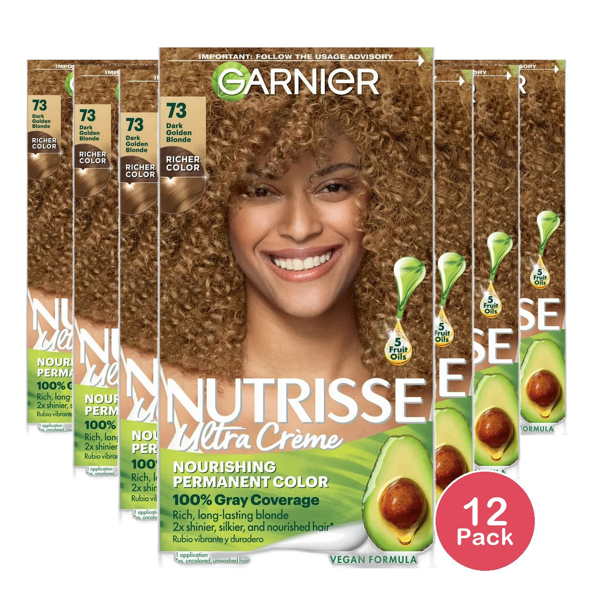 Garnier Nutrisse Permanent Creme Haircolor Dark Golden Blonde#73 8.48oz (Pack of 12)