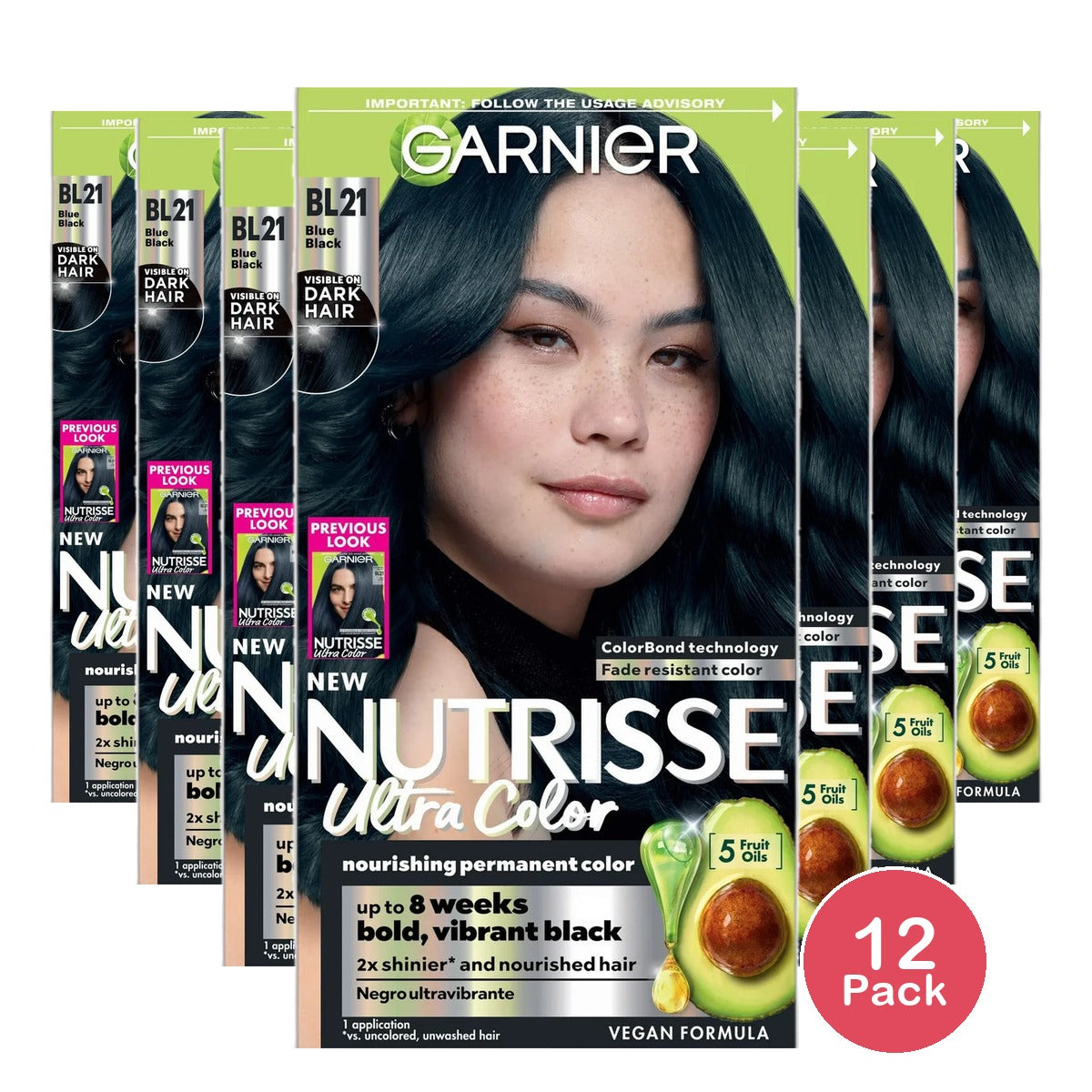Garnier Nutrisse Ultra Color Nourishing Color Creme BL21 Blue Black 1 Kit 8.48oz (Pack of 12)