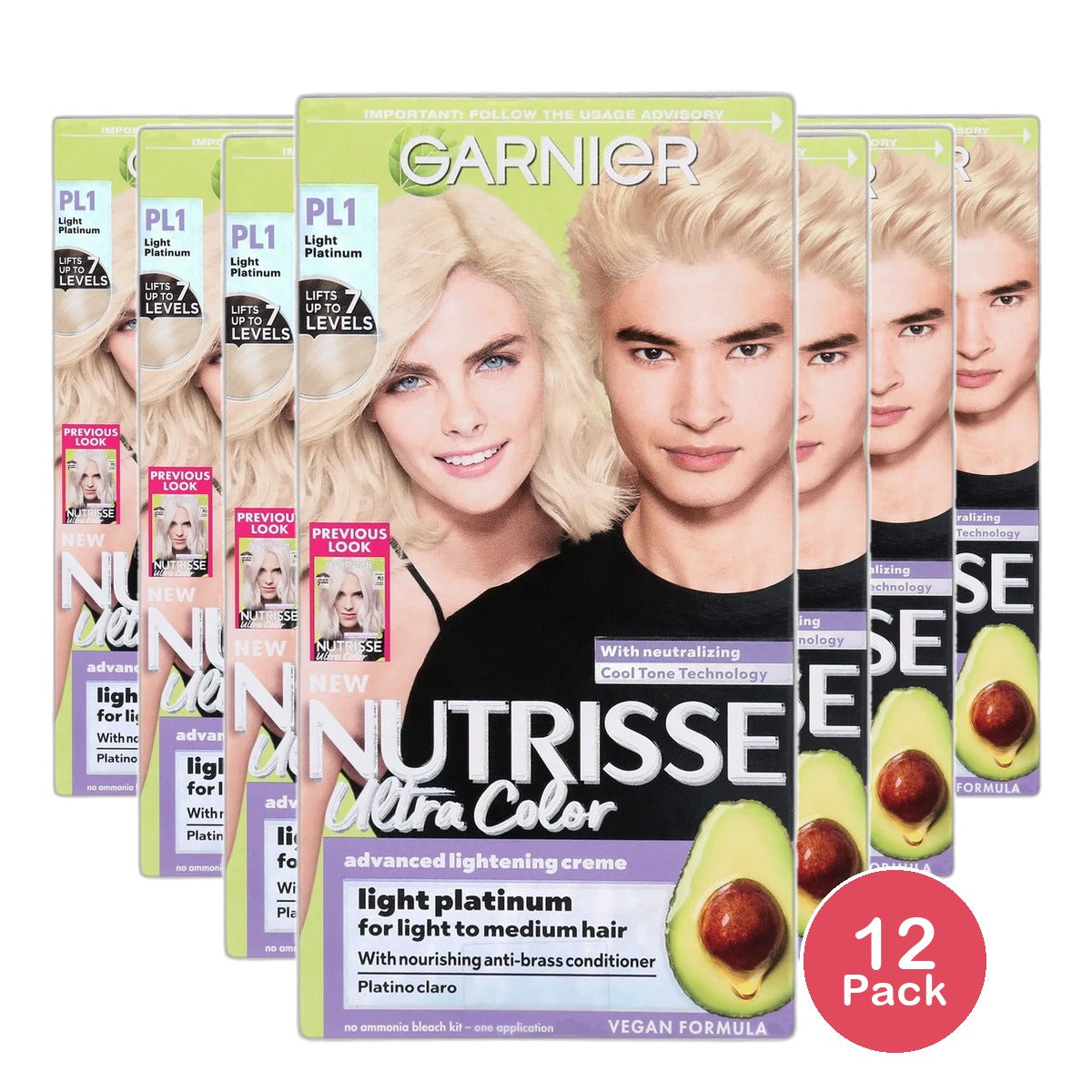 Garnier Nutrisse Ultra Color Nourishing Hair Color Creme PL1 Ultra Pure Platinum 8.48oz (Pack of 12)
